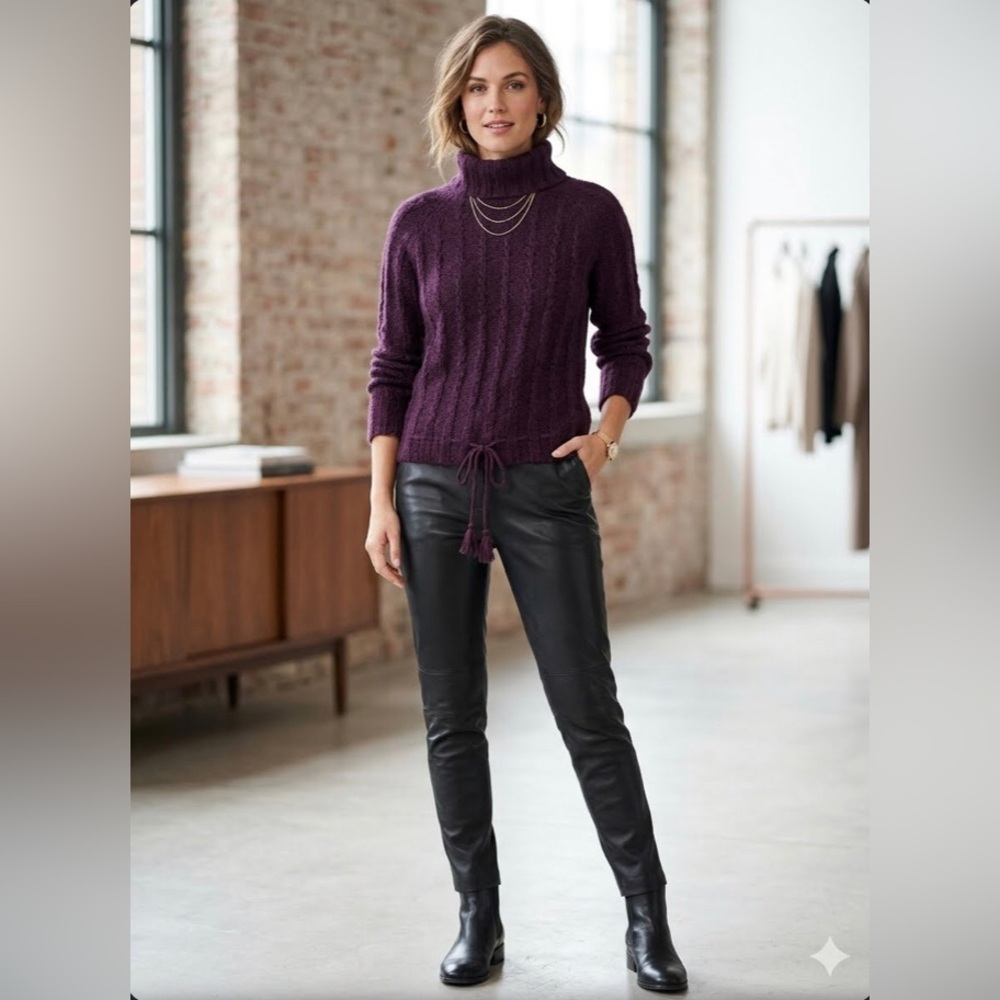 Basic one | purple fuzzy knit turtle neck sweater | size M